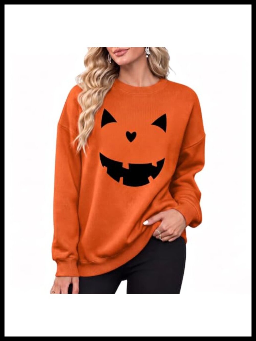 Halloween Pumpkin Face Sweatshirt Women Cotton Blend Pullover